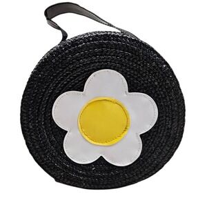 Sassy Black Round Straw Purse Daisy Flower Novelty Cute‎ Small Handbag Satchel